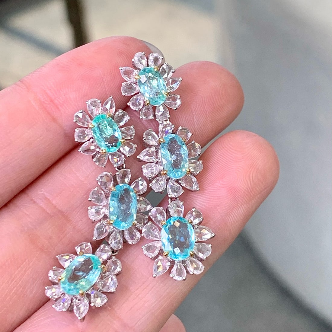 14k Gold 7.97 Ctw Natural Paraiba Tourmaline & Diamond Earrings - 2