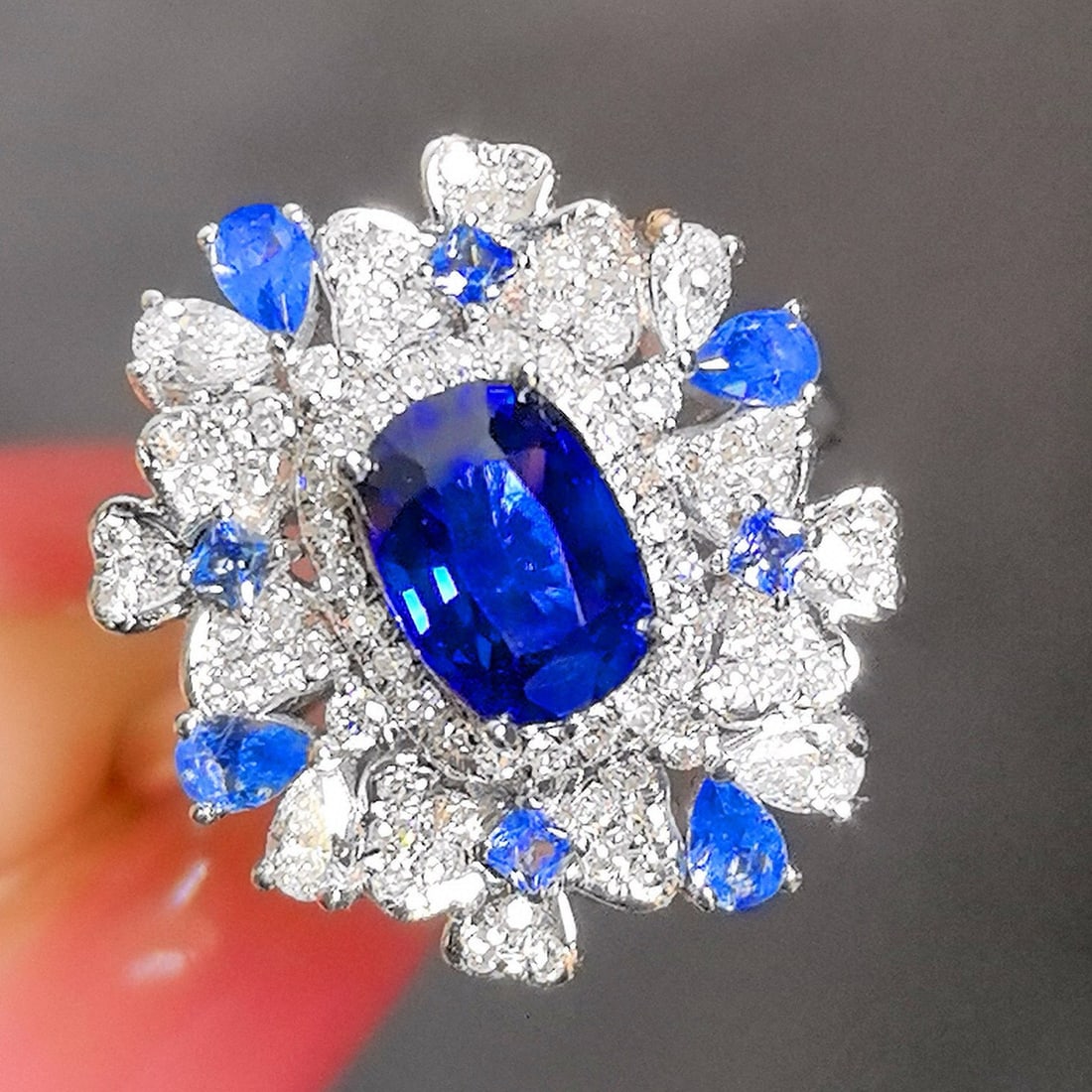 14k Gold 1.81 Ctw Natural Sapphire & Diamond Ring/pendant( Without Chain ): Ref:230986307 // gold content:14k gold // ring size:7. 25us // // main gemstone:sapphire // shape:cushion // carat weight:1. 26ct // color:royal blue // treatment:natural // // adjacent gemstone 2 : d