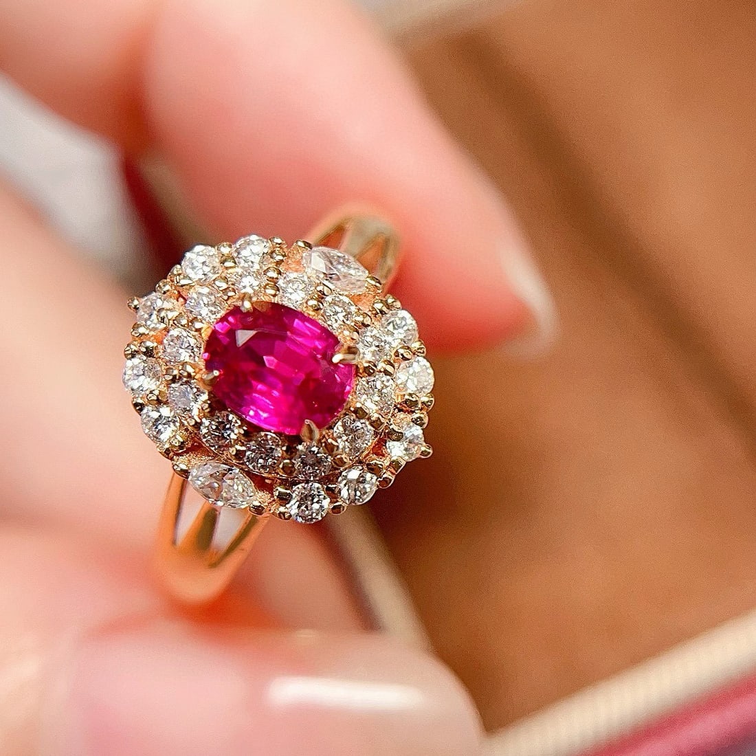 14k Gold 1.22 Ctw Natural Ruby & Diamond Ring: Ref:230986310 // gold content:14k gold // ring size:7. 25us // // main gemstone:ruby // shape:oval // carat weight:0. 74ct // color:red // treatment:natural // // adjacent gemstone 2 : diamond //