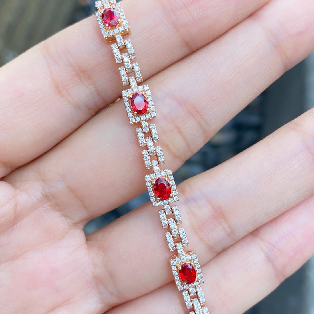 14k Gold 2.38 Ctw Vivid Red Natural Ruby & Diamond Bracelet - 2