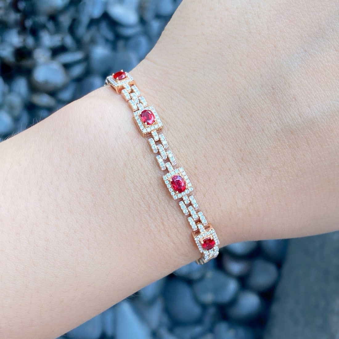 14k Gold 2.38 Ctw Vivid Red Natural Ruby & Diamond Bracelet - 4