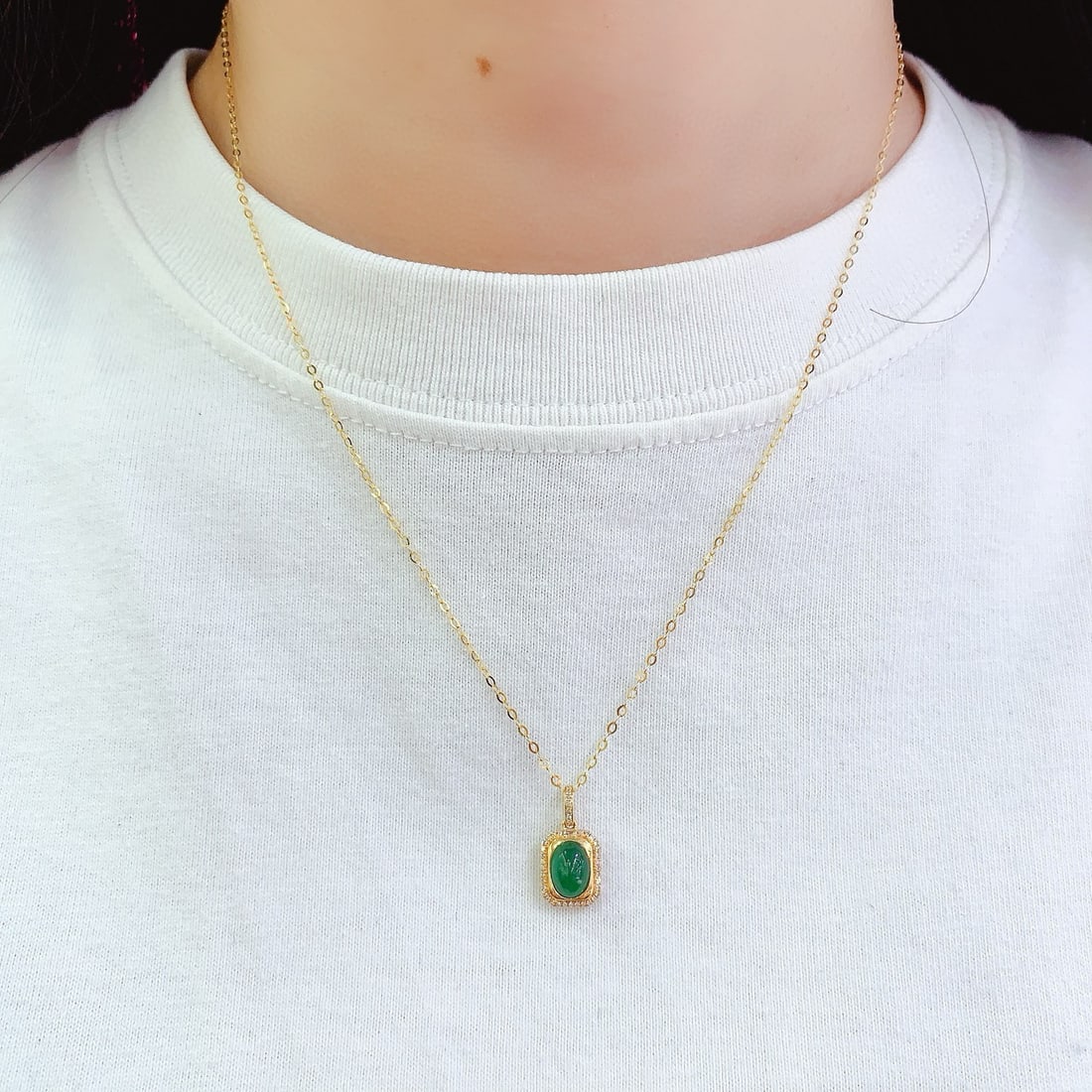 14k Gold 1 Ct Natural Emerald & Diamond Pendant( Without Chain ) - 5