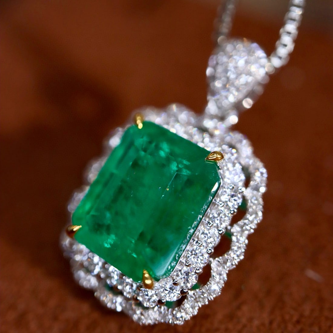 14k Gold 3.24 Ctw Natural Emerald & Diamond Pendant( Without Chain ) - 2