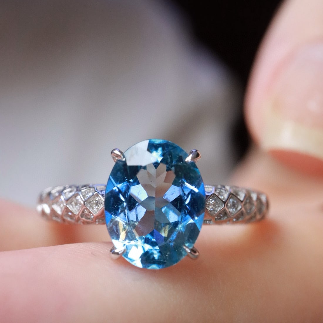 14k Gold 1.91 Ctw Natural Aquamarine & Diamond Ring - 6
