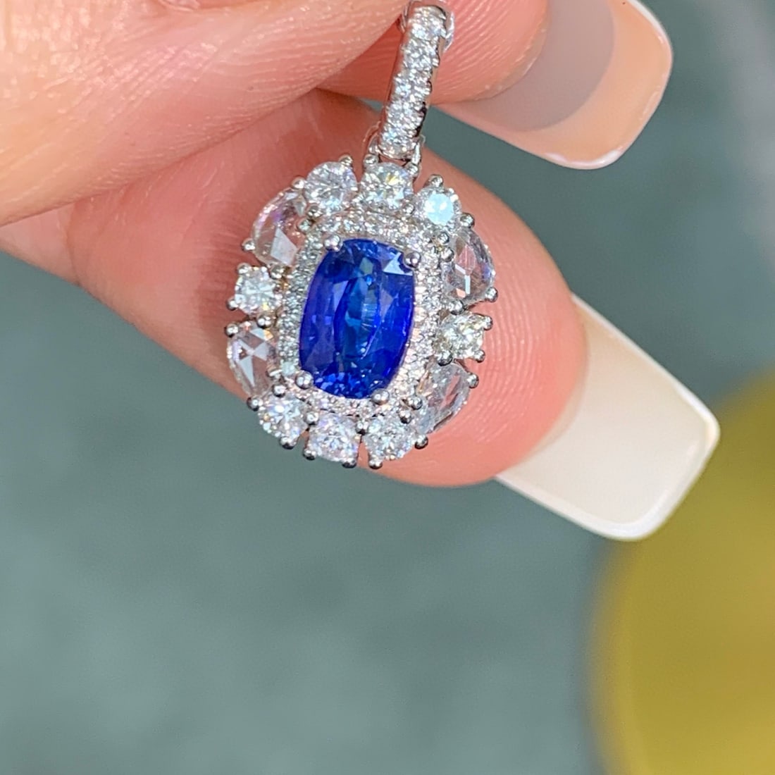 14k Gold 2.00 Ctw Natural Sapphire & Diamond Pendant( Without Chain ) - 2