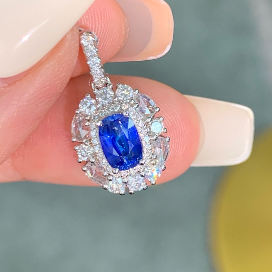 14k Gold 2.00 Ctw Natural Sapphire & Diamond Pendant( Without Chain ) - 3