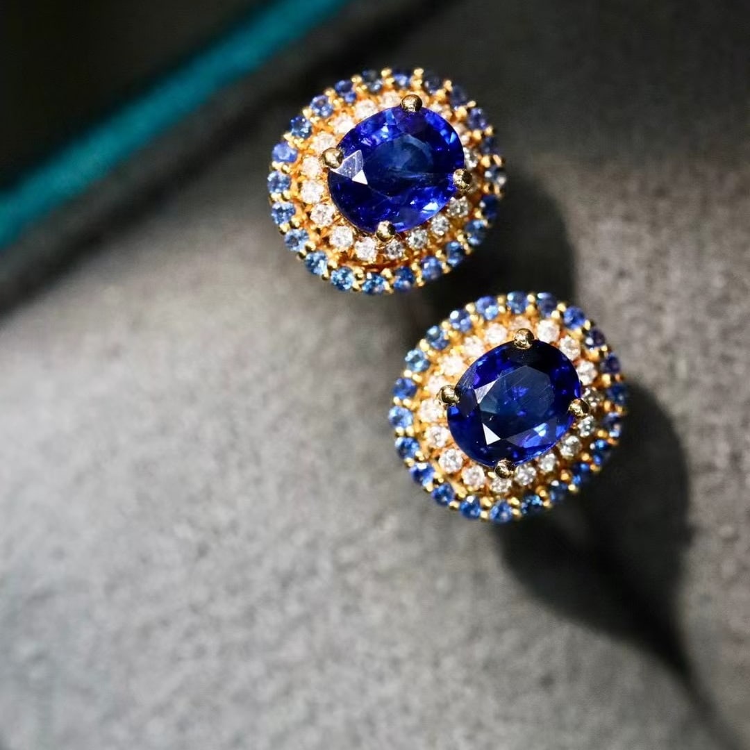 14k Gold 1.11 Ctw Natural Sapphire & Diamond Earrings - 3