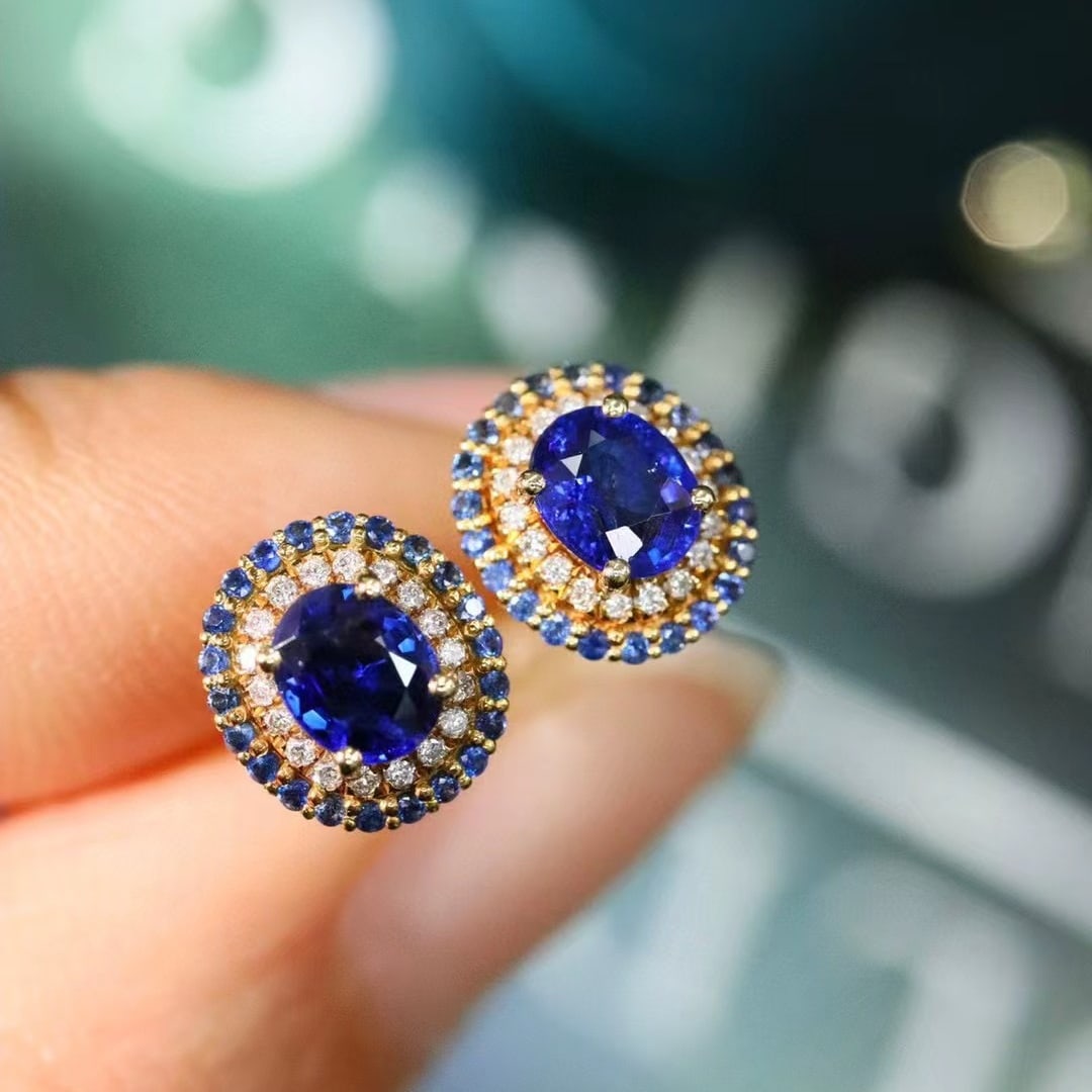 14k Gold 1.11 Ctw Natural Sapphire & Diamond Earrings - 5