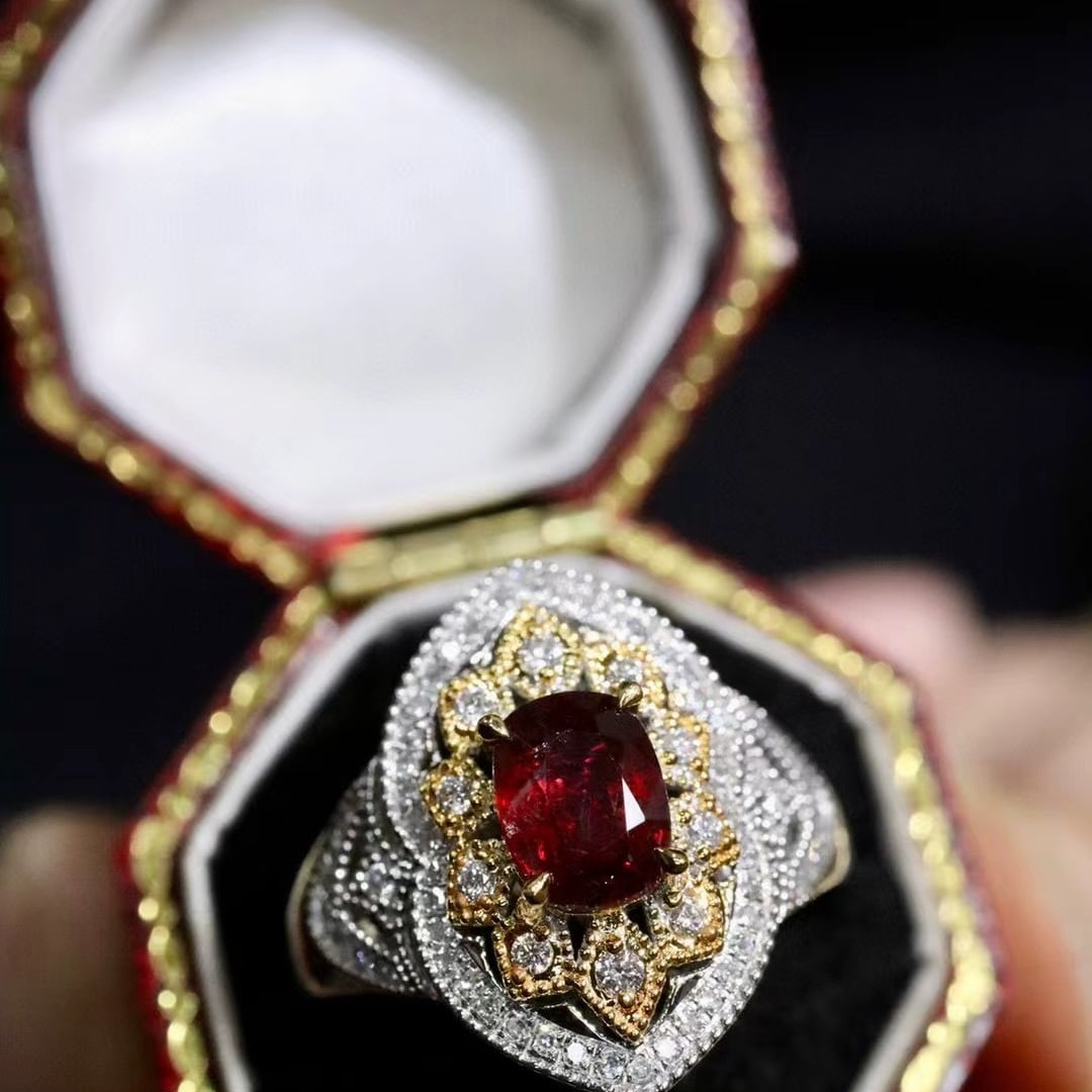 14k Gold 1.66 Ctw Natural Ruby & Diamond Ring: Ref:230986325 // gold content:14k gold // ring size:7. 25us // // main gemstone:ruby // shape:cushion // carat weight:1. 32ct // color:red // treatment:natural // // adjacent gemstone 2 : diamond // s