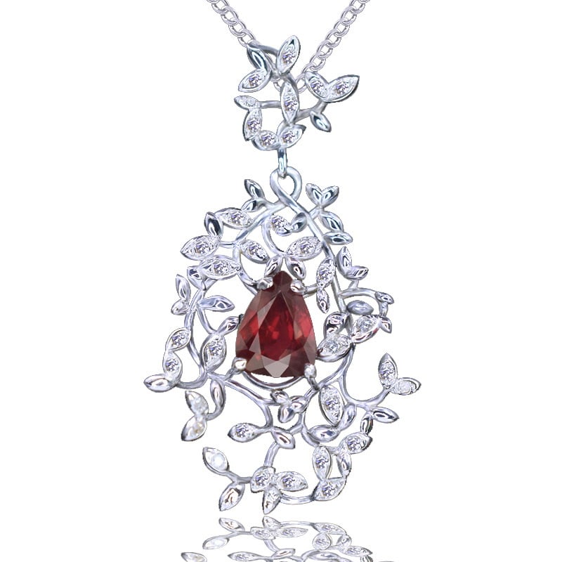14k Gold 1.01 Ct Natural Ruby & Diamond Pendant( Without Chain ) - 2