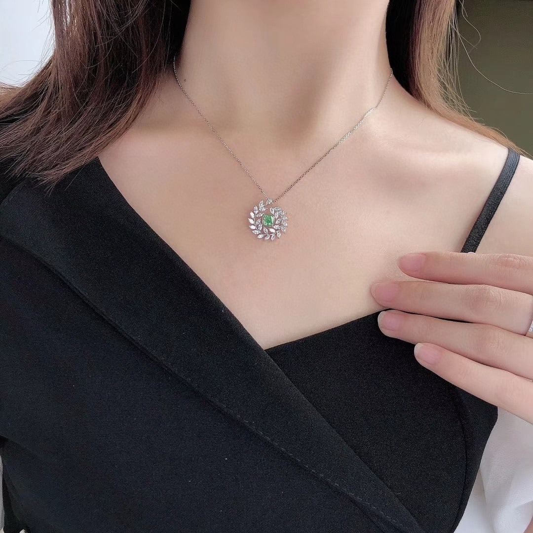 14k Gold 1.72 Ctw Natural Green Diamond & Diamond Pendant( Without Chain ) - 2