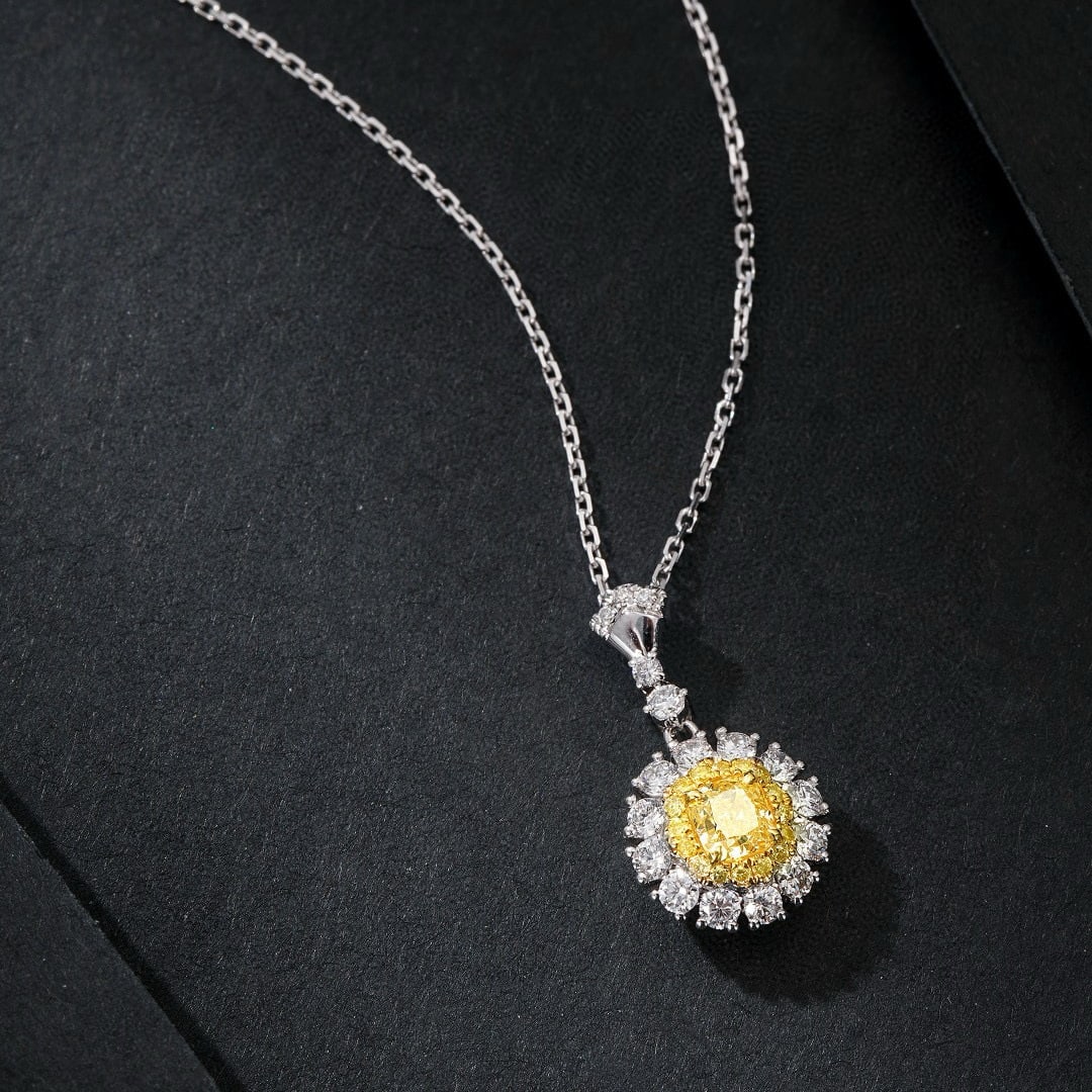 14k Gold 0.83 Ctw Natural Yellow Diamond & Diamond Pendant( Without Chain ): Ref:230986329 // gold content:14k gold // main gemstone:yellow diamond // shape:cushion // carat weight:0. 38ct // color:yellow // treatment:natural // // adjacent gemstone 2 : diamond // shape:round