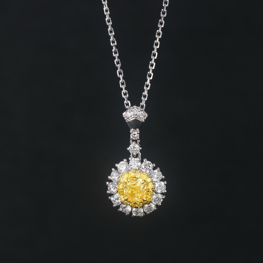 14k Gold 0.83 Ctw Natural Yellow Diamond & Diamond Pendant( Without Chain ) - 2