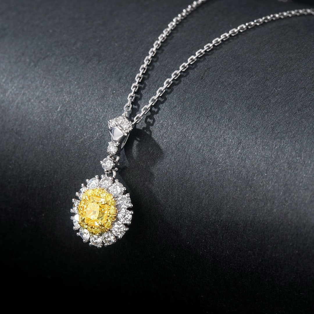 14k Gold 0.83 Ctw Natural Yellow Diamond & Diamond Pendant( Without Chain ) - 3