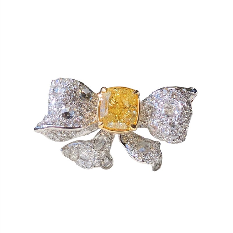 Gia Certified 14k Gold 3.88 Ctw Natural Yellow Diamond & Diamond Ring - 2