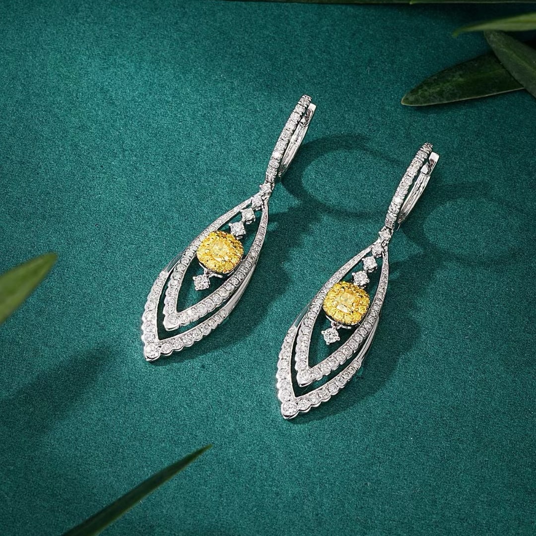 14k Gold 1.41 Ctw Natural Yellow Diamond & Diamond Earrings - 2