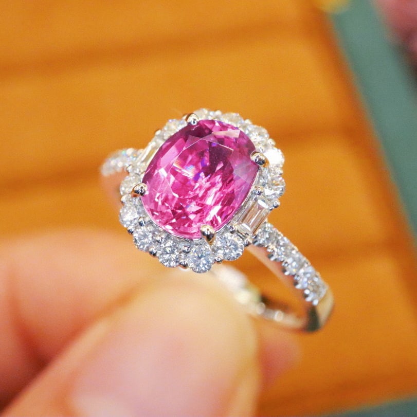 14k Gold 2.28 Ctw Natural Padparadscha Sapphire & Diamond Ring - 2