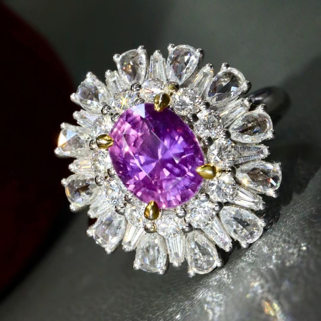 14k Gold 3.47 Ctw Natural Sapphire & Diamond Ring: Ref:230986343 // gold content:14k gold // ring size:7. 25us // // main gemstone:sapphire // shape:oval // carat weight:2. 06ct // color:purple // treatment:natural // // adjacent gemstone 2 : diamond