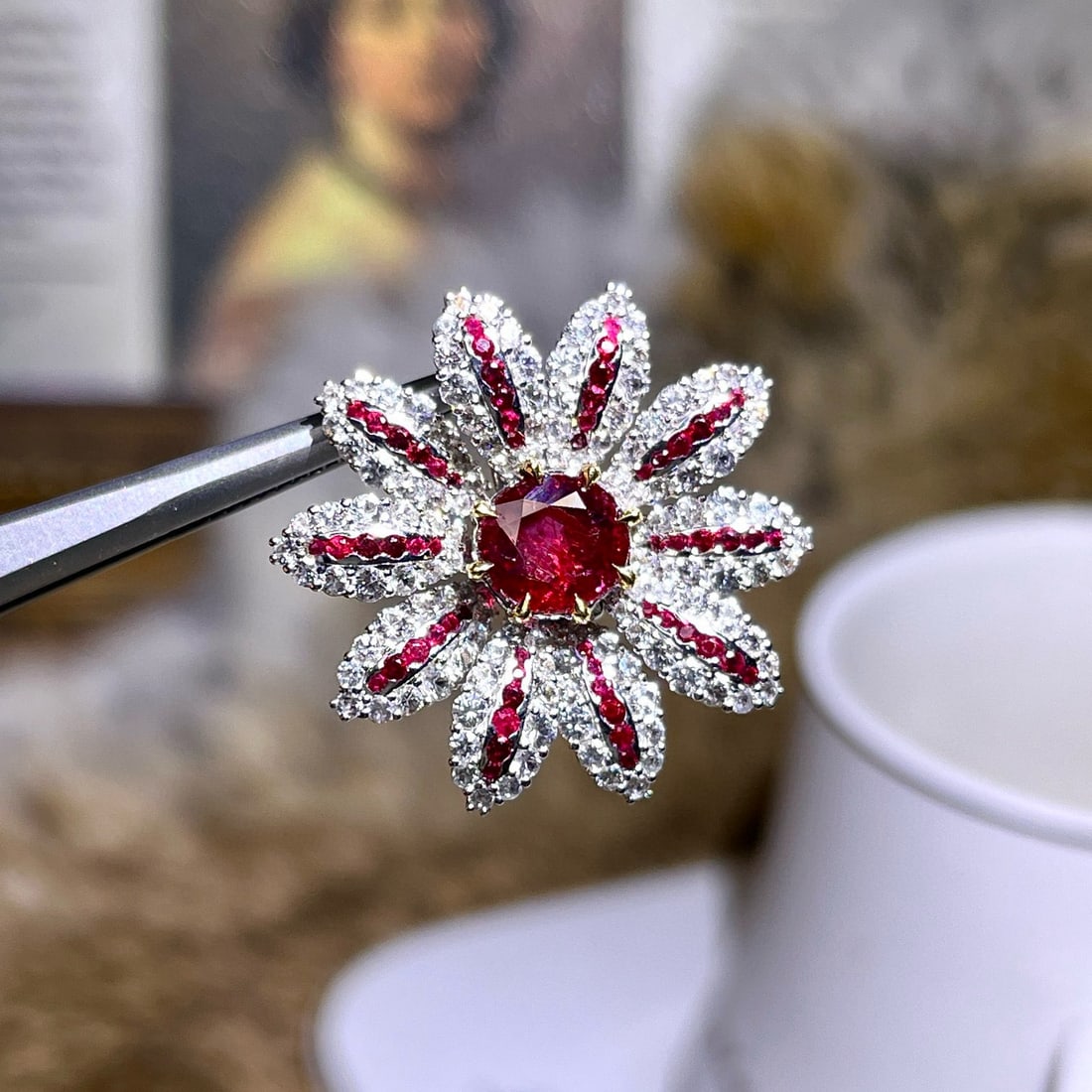 14k Gold 1.68 Ct Natural Ruby & Sapphire & Ruby Pendant( Without Chain ) - 6