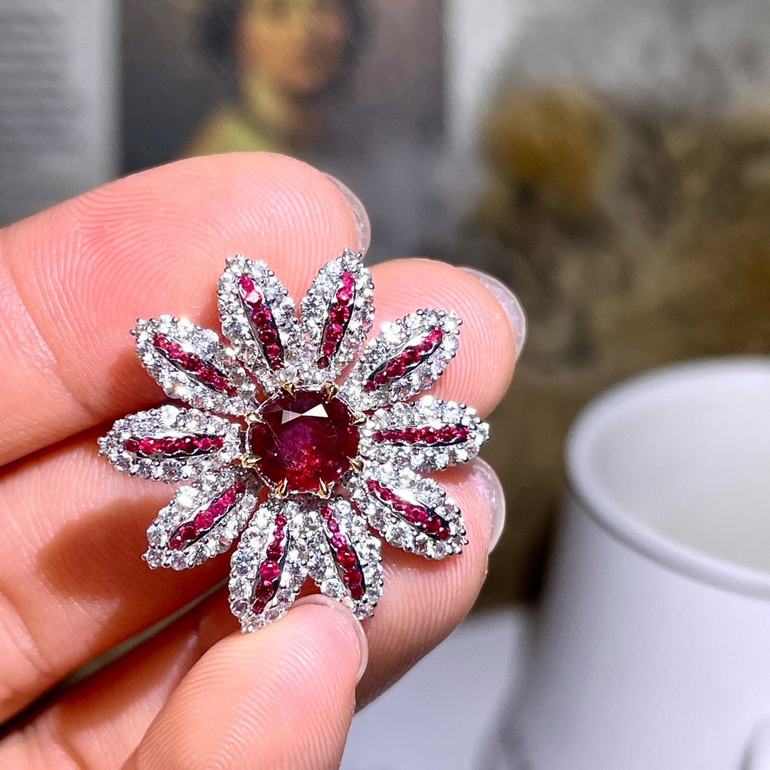 14k Gold 1.68 Ct Natural Ruby & Sapphire & Ruby Pendant( Without Chain ) - 7