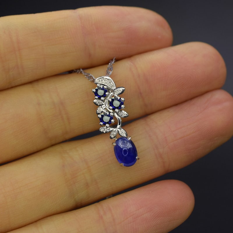 14k Gold 1.36 Ct Natural Sapphire & Diamond Pendant( Without Chain ) - 3