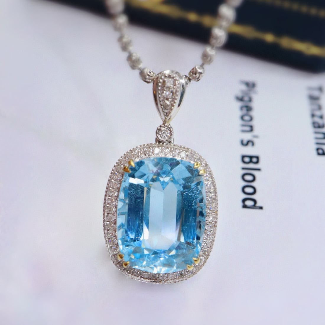 14k Gold 5.31 Ctw Natural Aquamarine & Diamond Pendant( Without Chain ) - 2