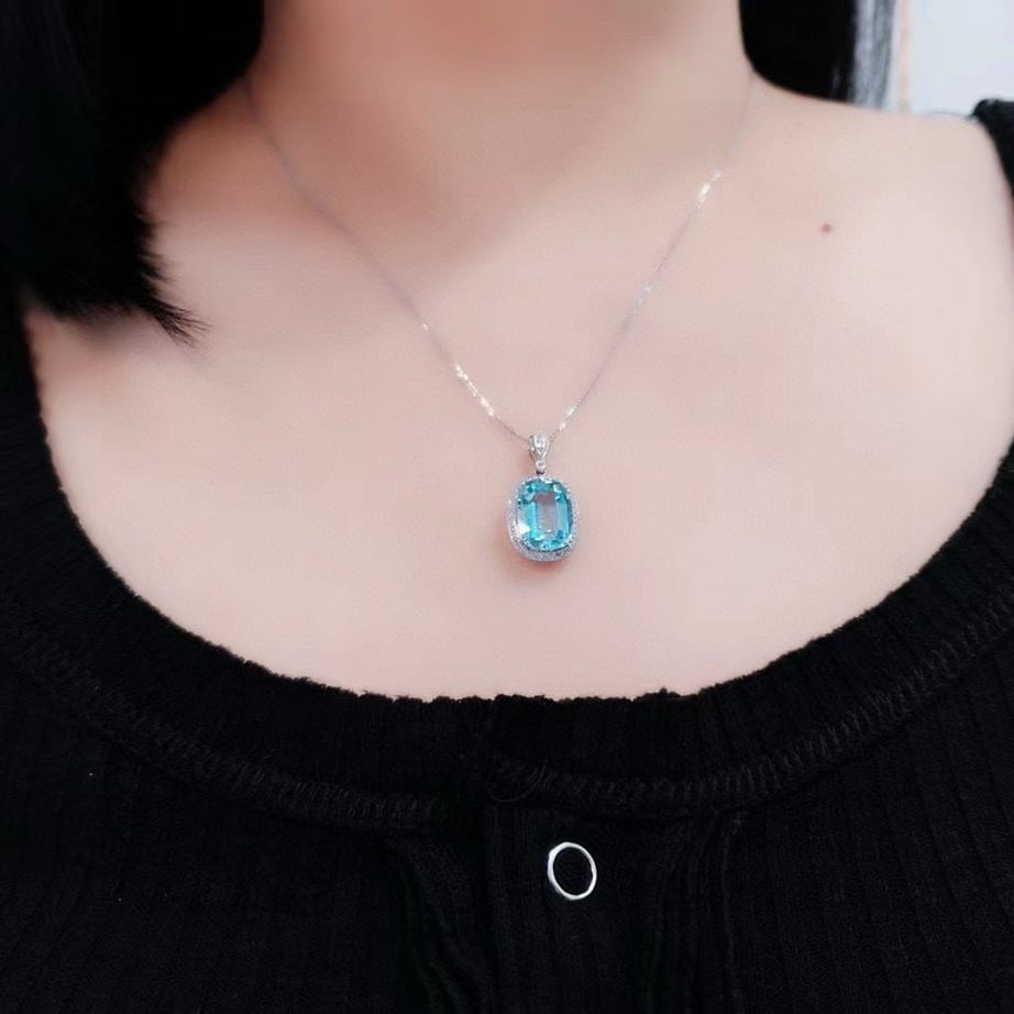 14k Gold 5.31 Ctw Natural Aquamarine & Diamond Pendant( Without Chain ) - 5