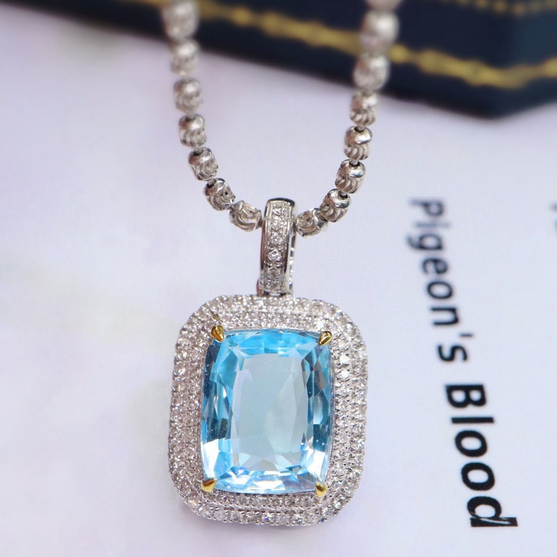 14k Gold 2.46 Ctw Natural Aquamarine & Diamond Pendant( Without Chain ) - 2