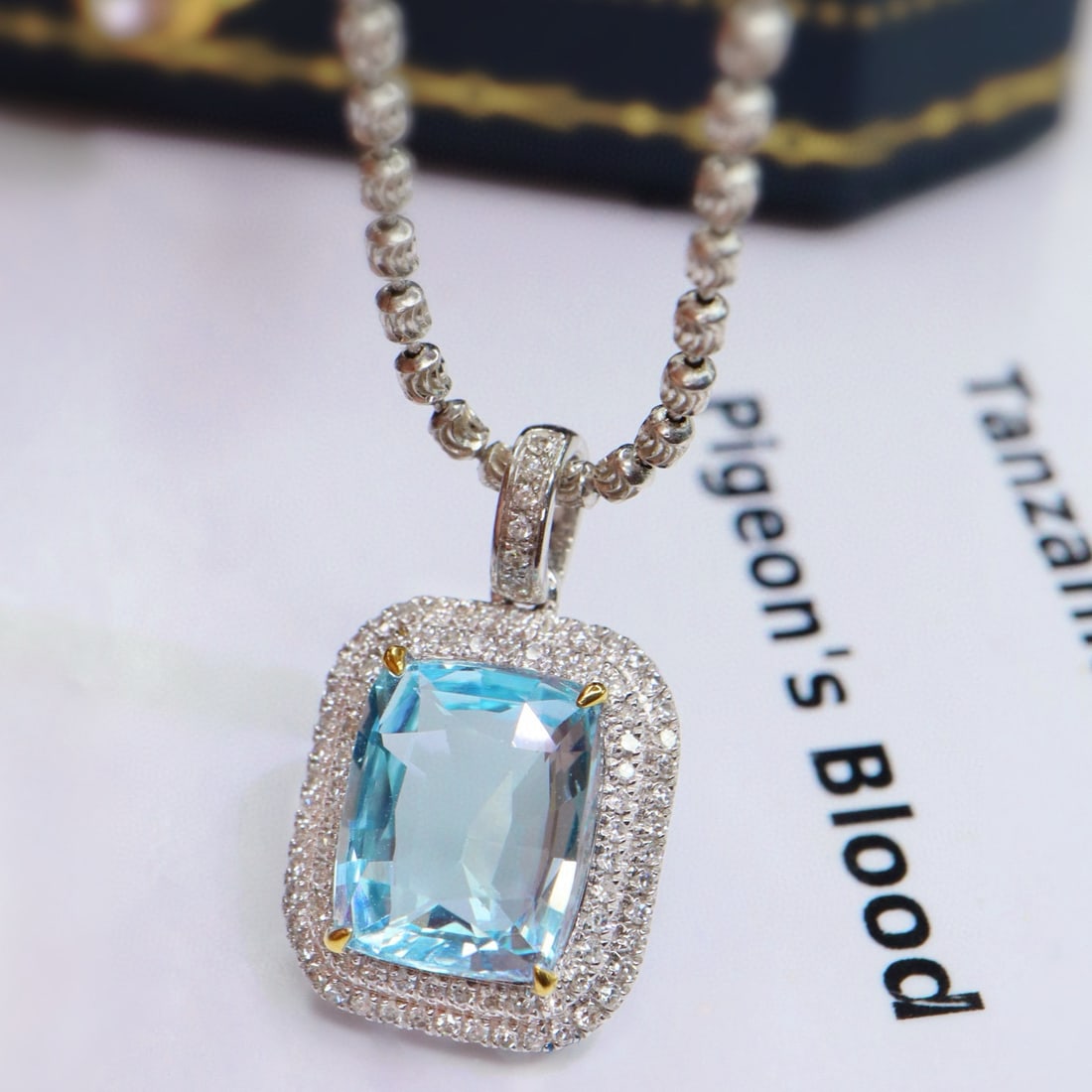 14k Gold 2.46 Ctw Natural Aquamarine & Diamond Pendant( Without Chain ) - 3