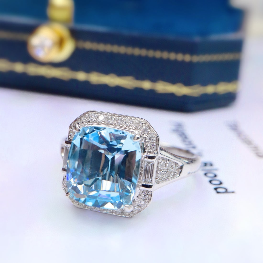 14k Gold 3.13 Ctw Natural Aquamarine & Diamond Ring - 2