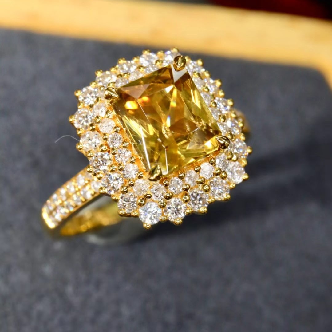 14k Gold 3.16 Ctw Natural Sapphire & Diamond Ring: Ref:230986356 // gold content:14k gold // ring size:7. 25us // // main gemstone:sapphire // shape:octagonal // carat weight:2. 47ct // color:yellow // treatment:natural // // adjacent gemstone 2 :