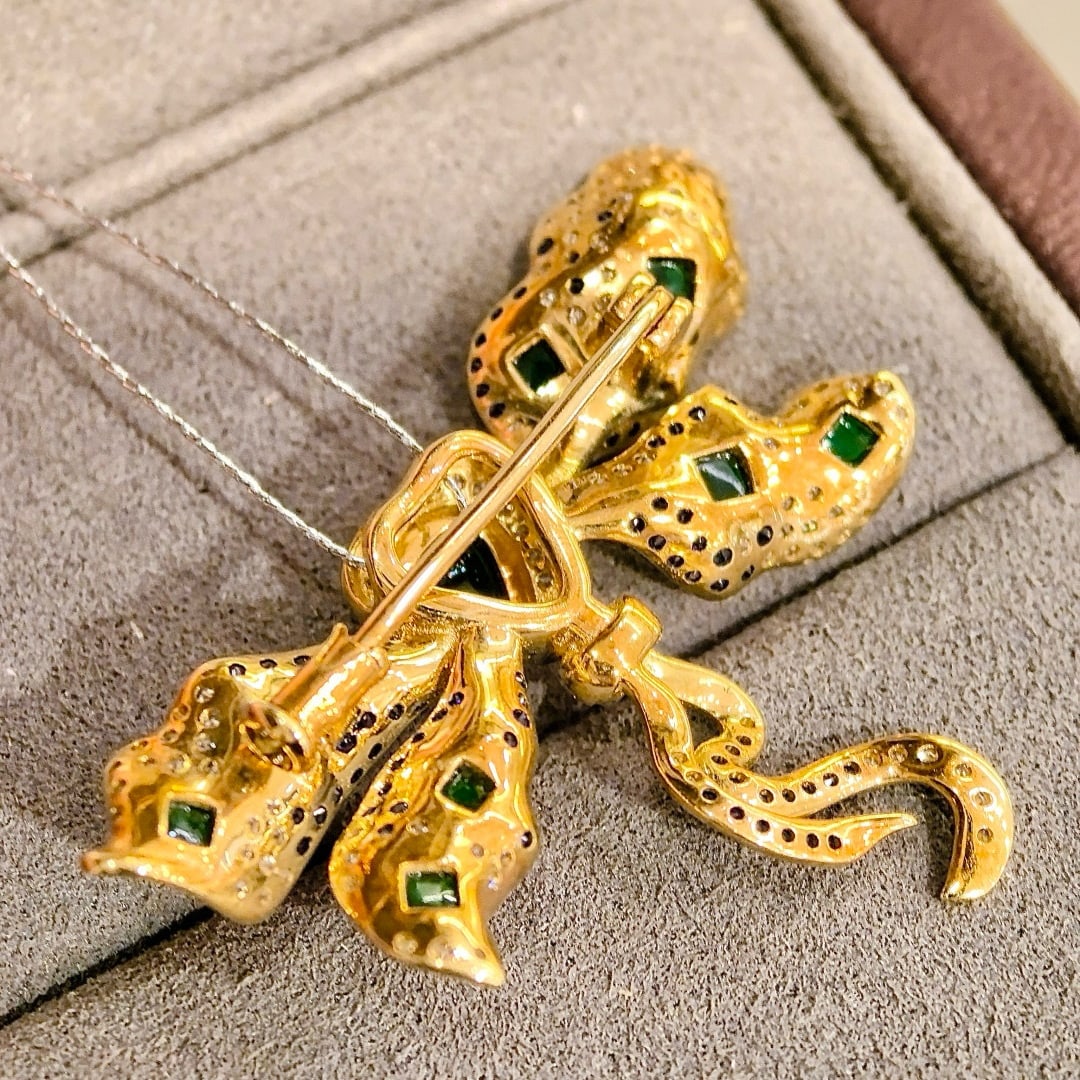14k Gold 5.25 Ctw Vivid Green Natural Emerald & Diamond Brooch/pendant( Without Chain ) - 2
