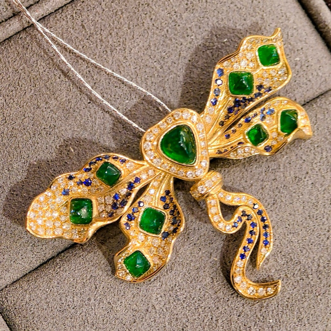 14k Gold 5.25 Ctw Vivid Green Natural Emerald & Diamond Brooch/pendant( Without Chain ) - 3