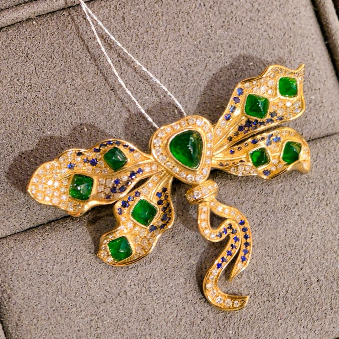 14k Gold 5.25 Ctw Vivid Green Natural Emerald & Diamond Brooch/pendant( Without Chain ) - 4