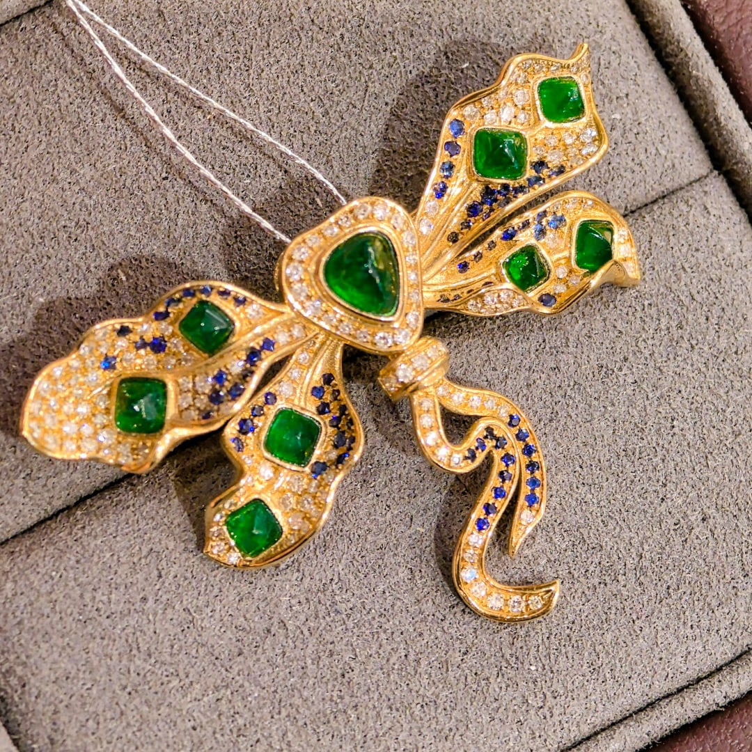 14k Gold 5.25 Ctw Vivid Green Natural Emerald & Diamond Brooch/pendant( Without Chain ) - 5