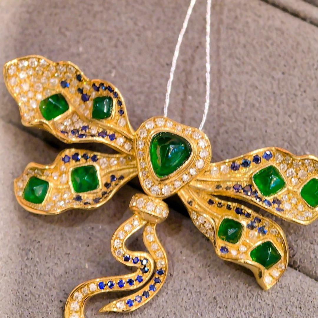 14k Gold 5.25 Ctw Vivid Green Natural Emerald & Diamond Brooch/pendant( Without Chain ) - 7