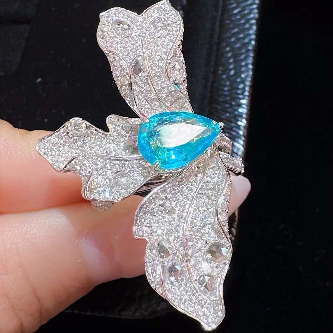 14k Gold 2.99 Ctw Natural Paraiba Tourmaline & Diamond Ring - 2