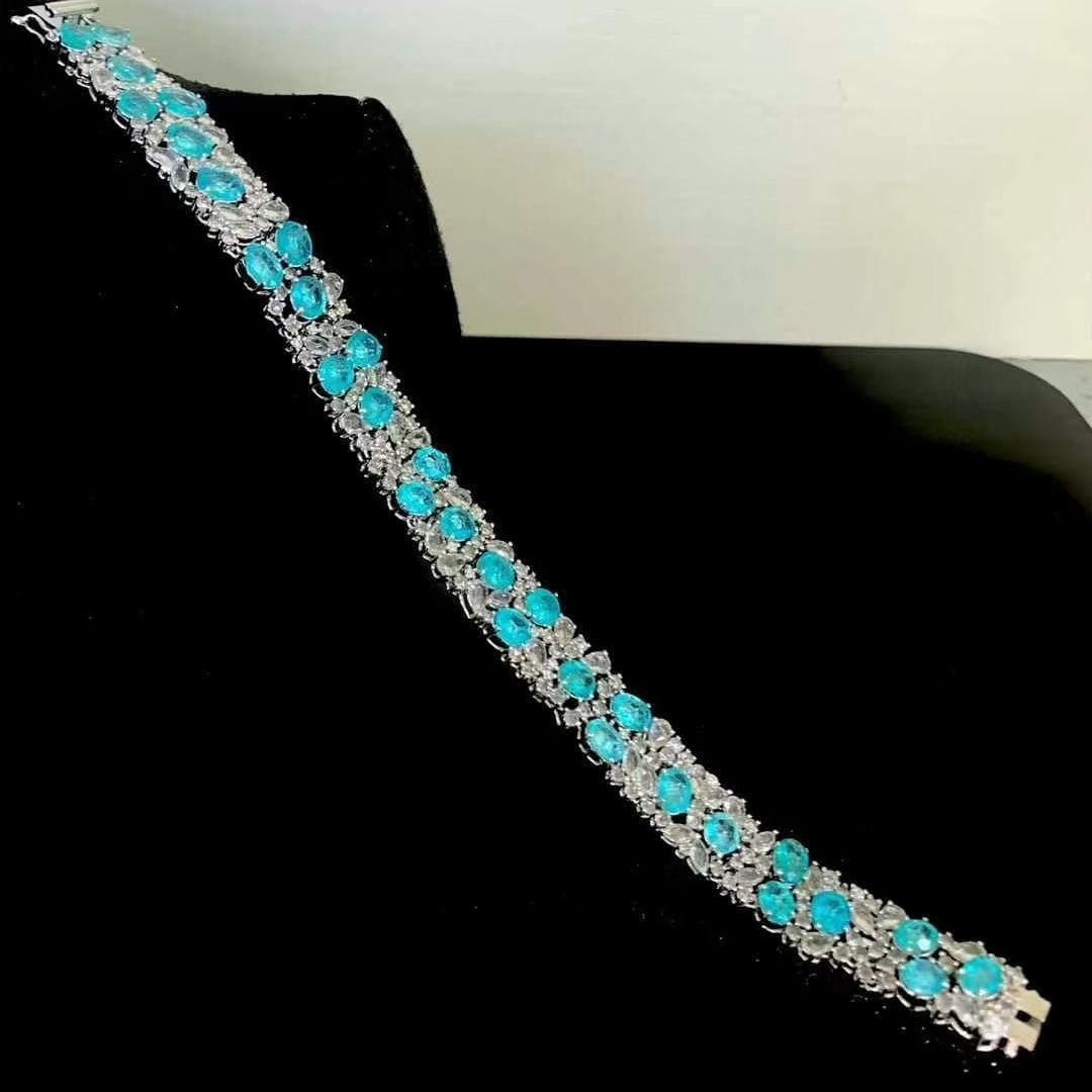 14k Gold 12.6 Ct Natural Paraiba Tourmaline & Sapphire Bracelet - 2