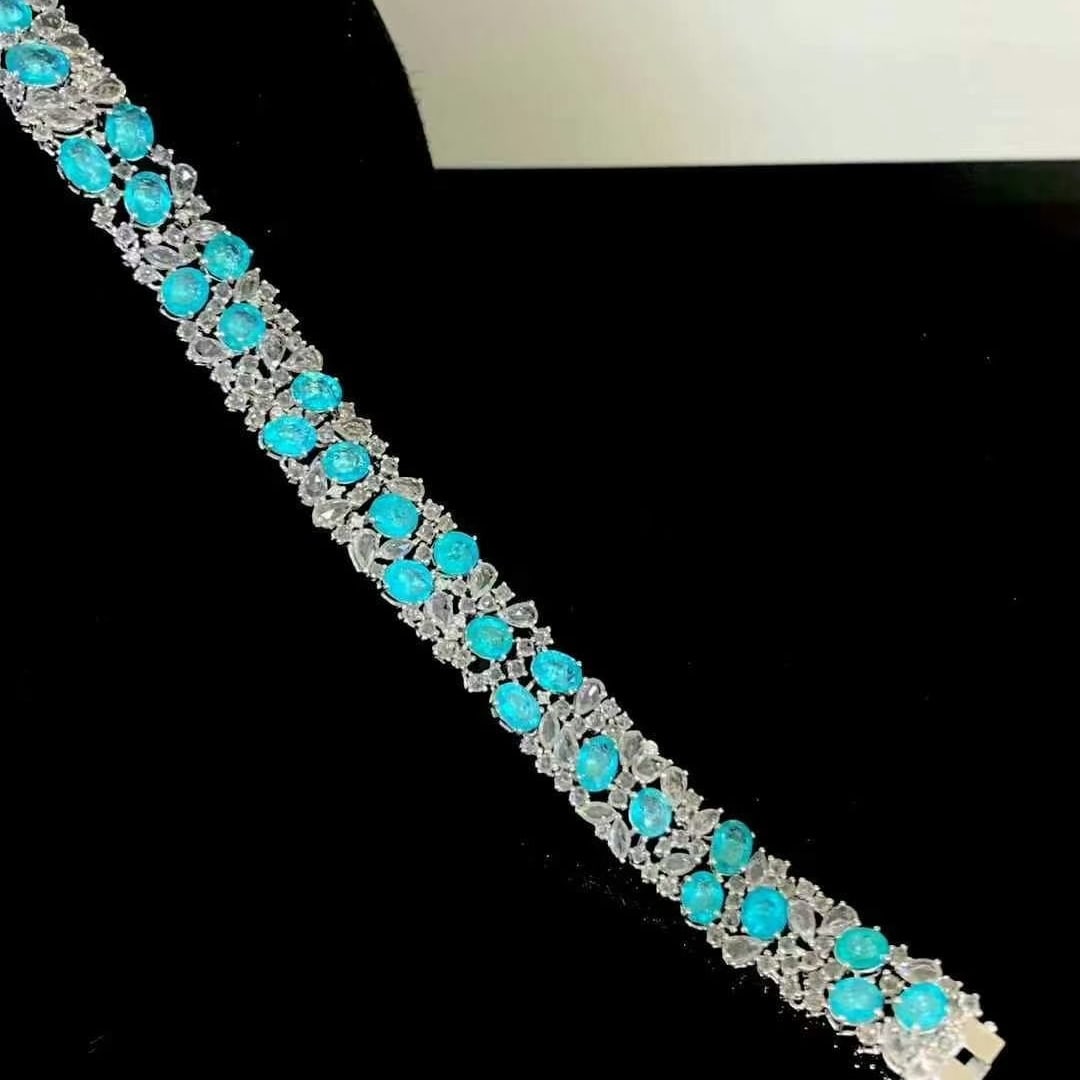 14k Gold 12.6 Ct Natural Paraiba Tourmaline & Sapphire Bracelet - 3
