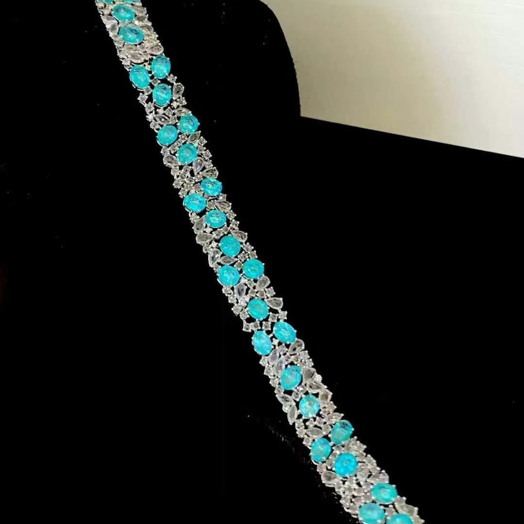 14k Gold 12.6 Ct Natural Paraiba Tourmaline & Sapphire Bracelet - 4