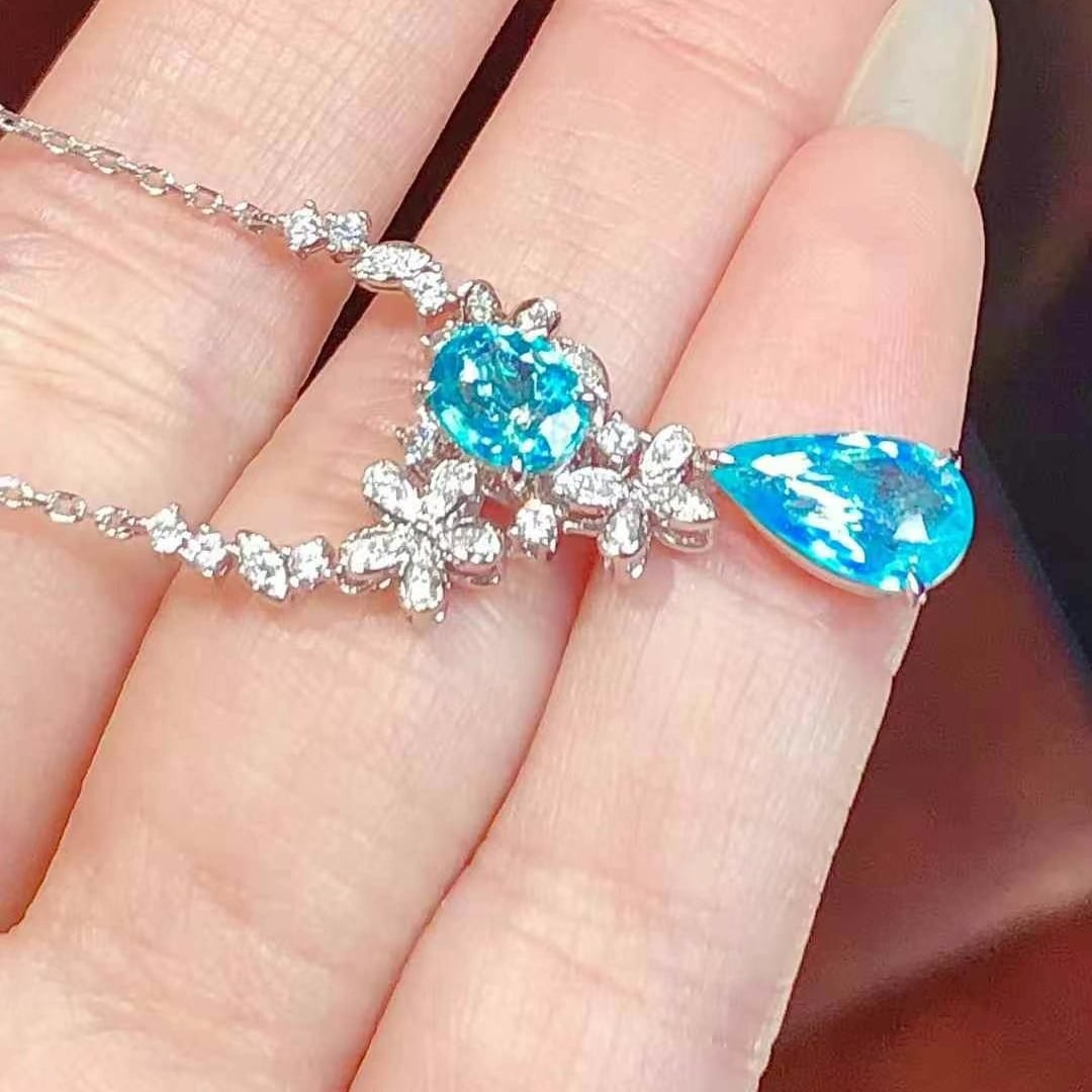 14k Gold 2.04 Ctw Natural Paraiba Tourmaline & Diamond Necklace - 2