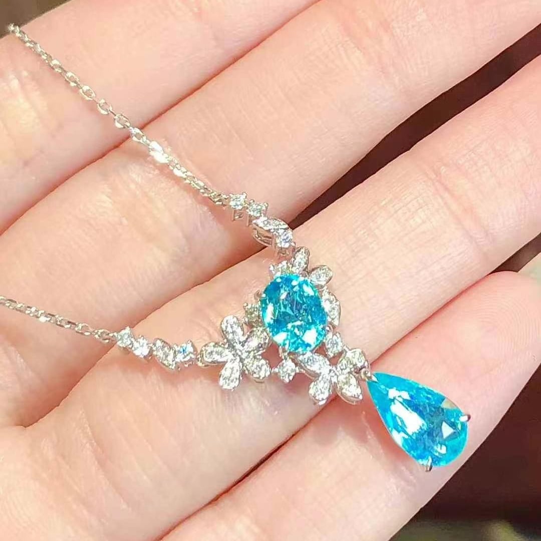 14k Gold 2.04 Ctw Natural Paraiba Tourmaline & Diamond Necklace - 3