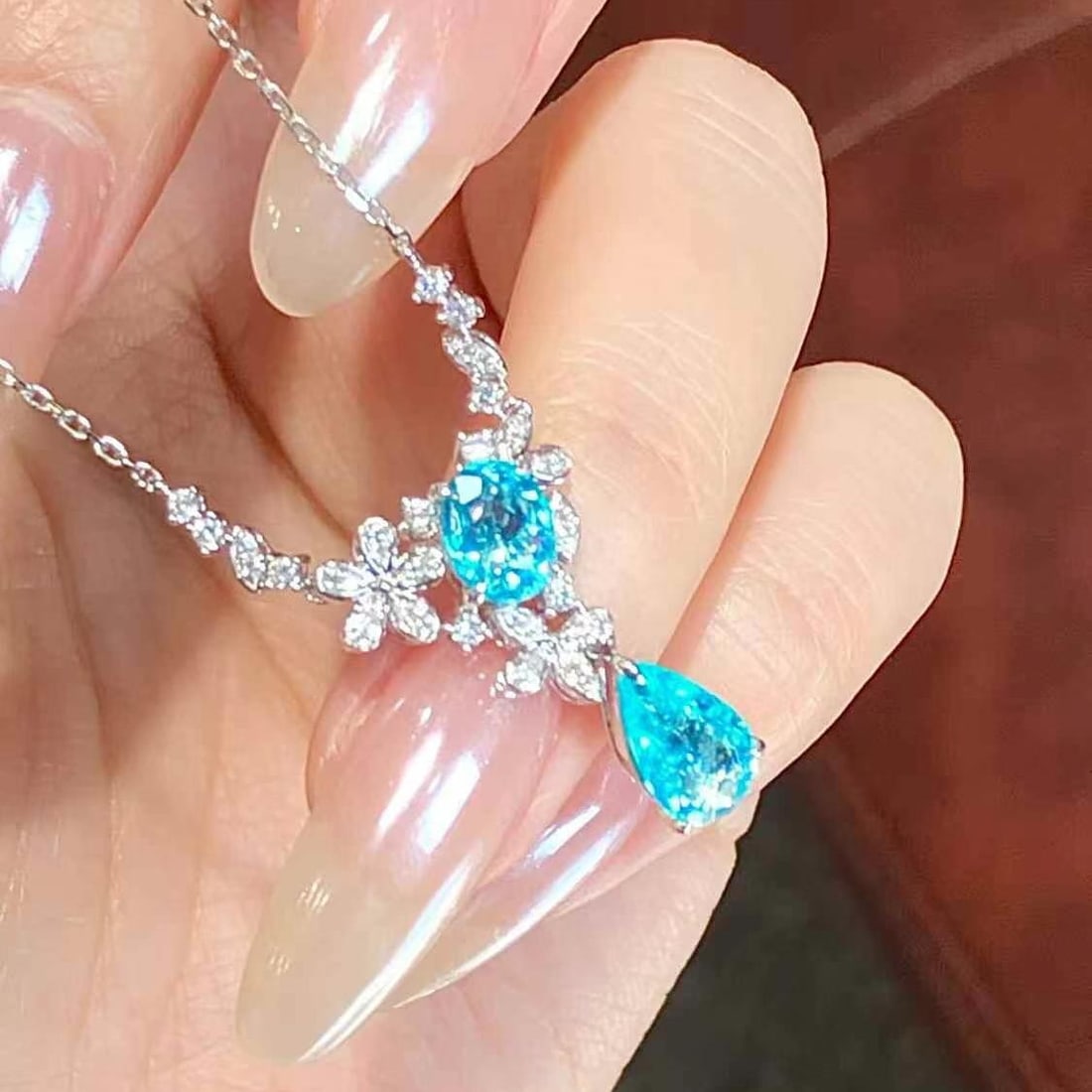 14k Gold 2.04 Ctw Natural Paraiba Tourmaline & Diamond Necklace - 4