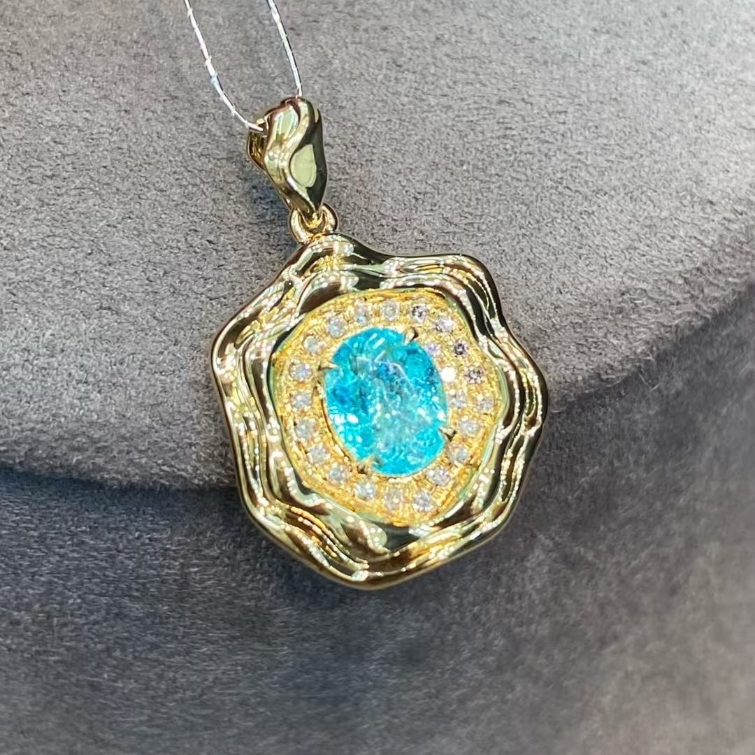 14k Gold 0.66 Ct Natural Paraiba Tourmaline & Diamond Pendant( Without Chain ) - 2
