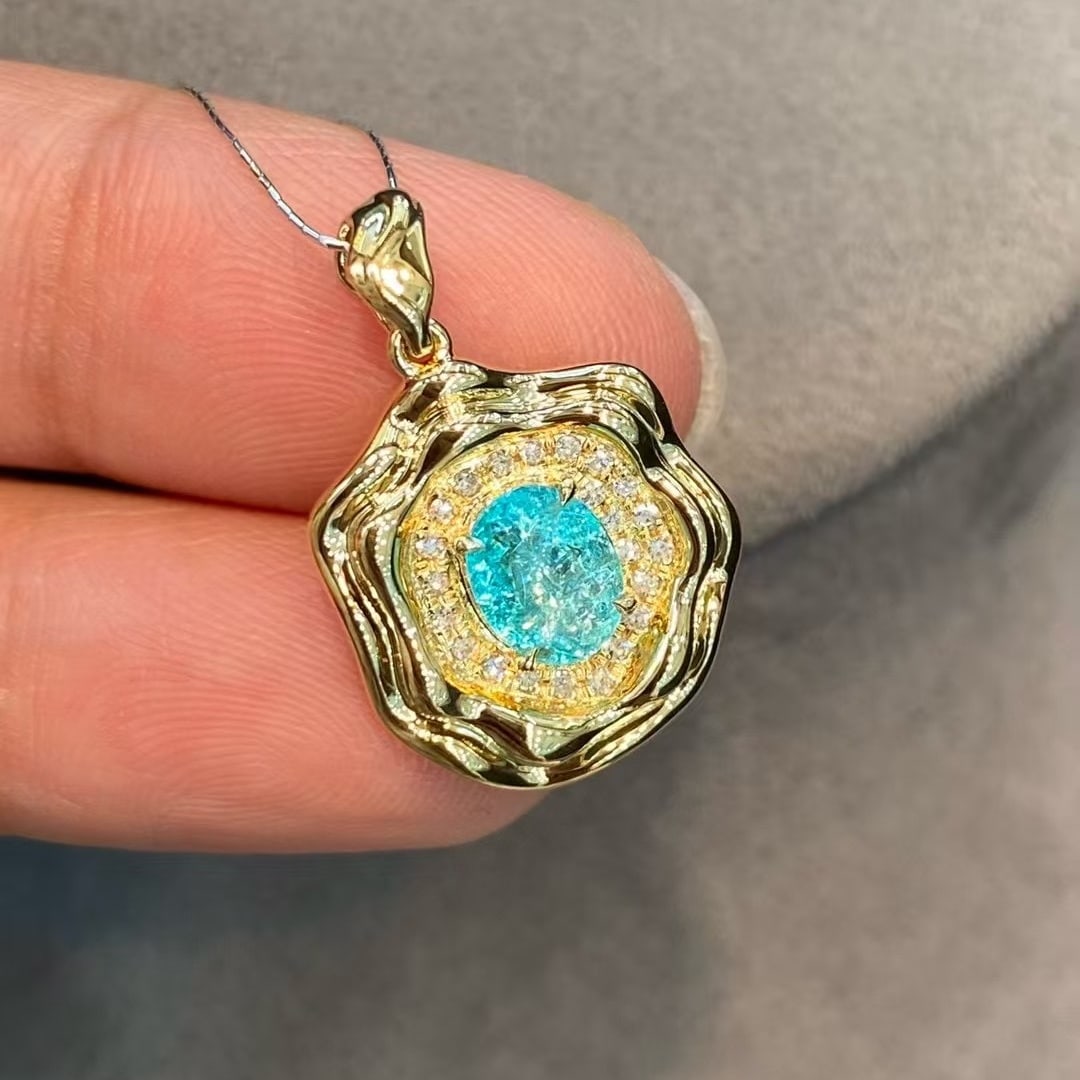 14k Gold 0.66 Ct Natural Paraiba Tourmaline & Diamond Pendant( Without Chain ) - 3