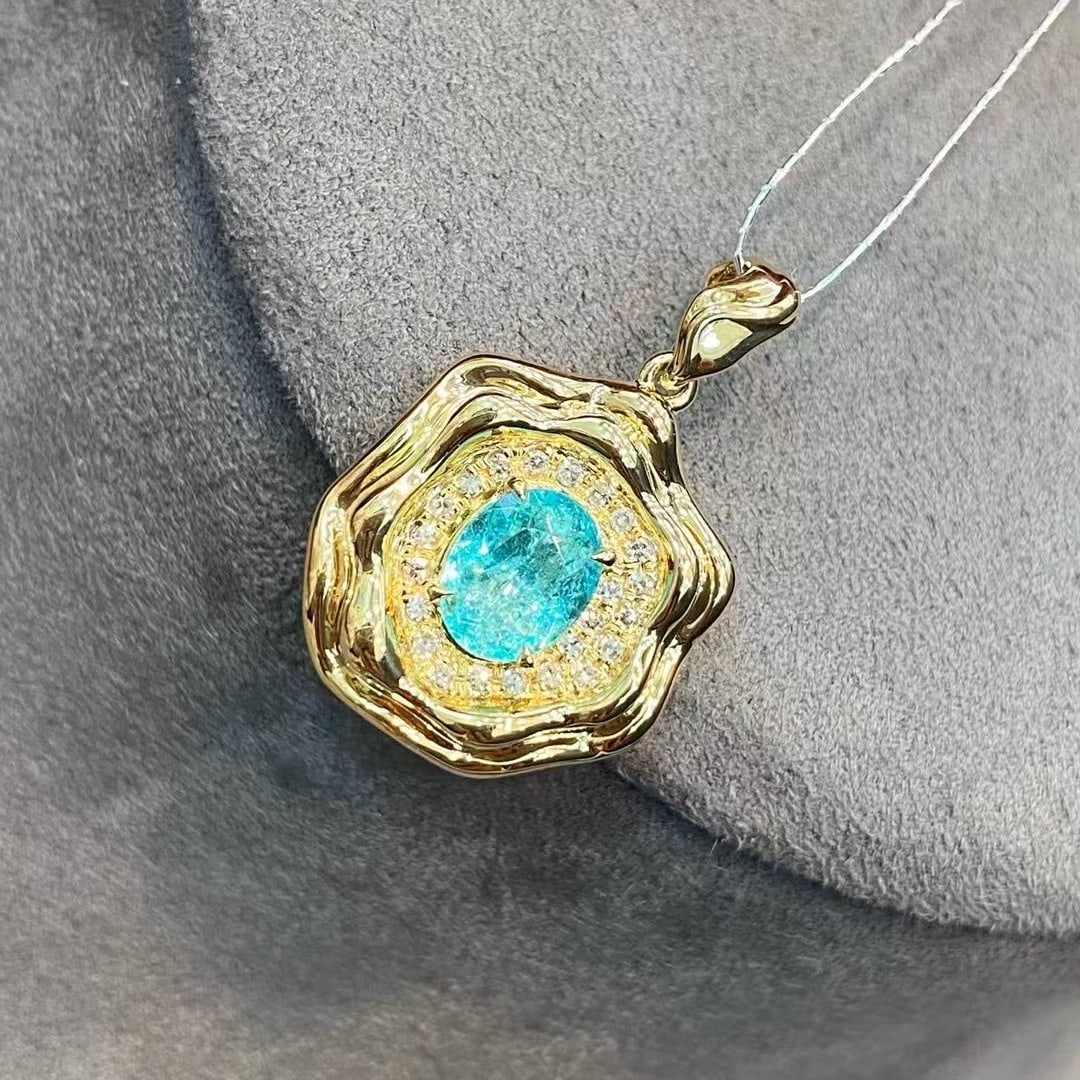 14k Gold 0.66 Ct Natural Paraiba Tourmaline & Diamond Pendant( Without Chain ) - 4