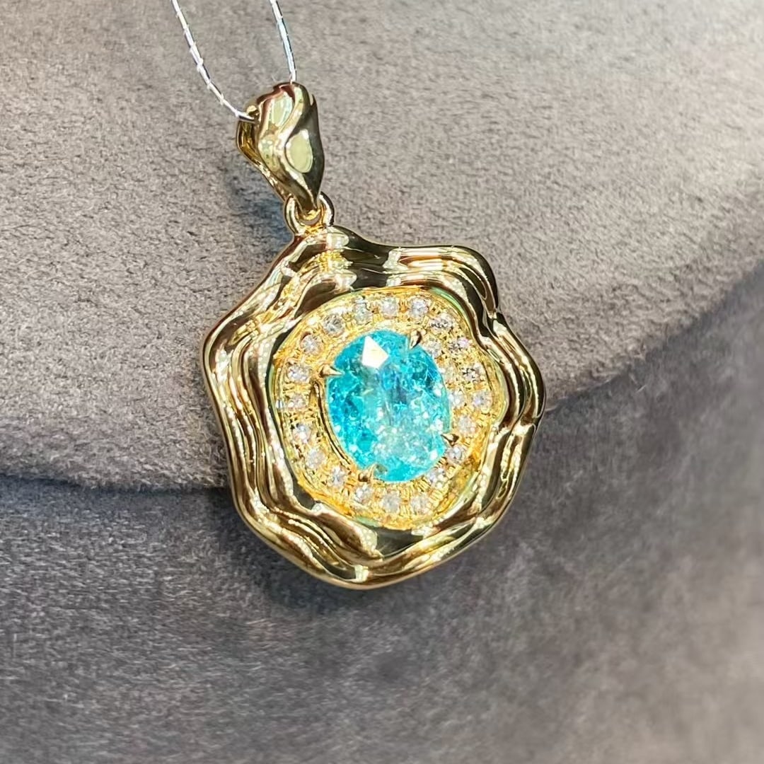 14k Gold 0.66 Ct Natural Paraiba Tourmaline & Diamond Pendant( Without Chain ) - 5