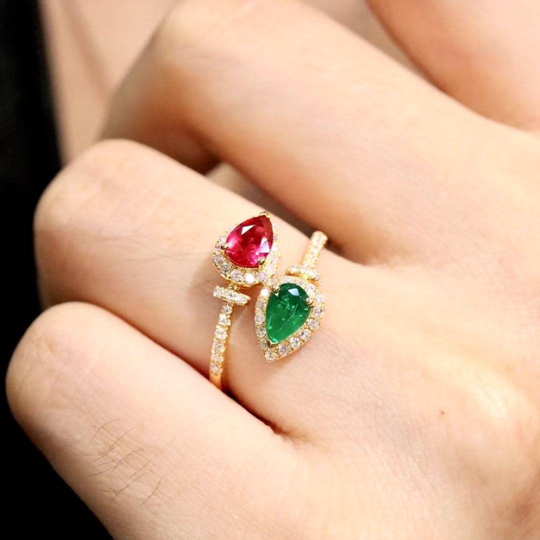 14k Gold 1.03 Ctw Natural Ruby & Emerald & Toi Et Moi Ring - 2