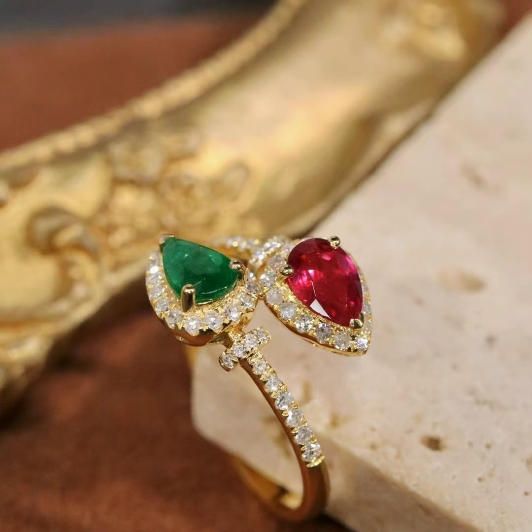14k Gold 1.03 Ctw Natural Ruby & Emerald & Toi Et Moi Ring - 3