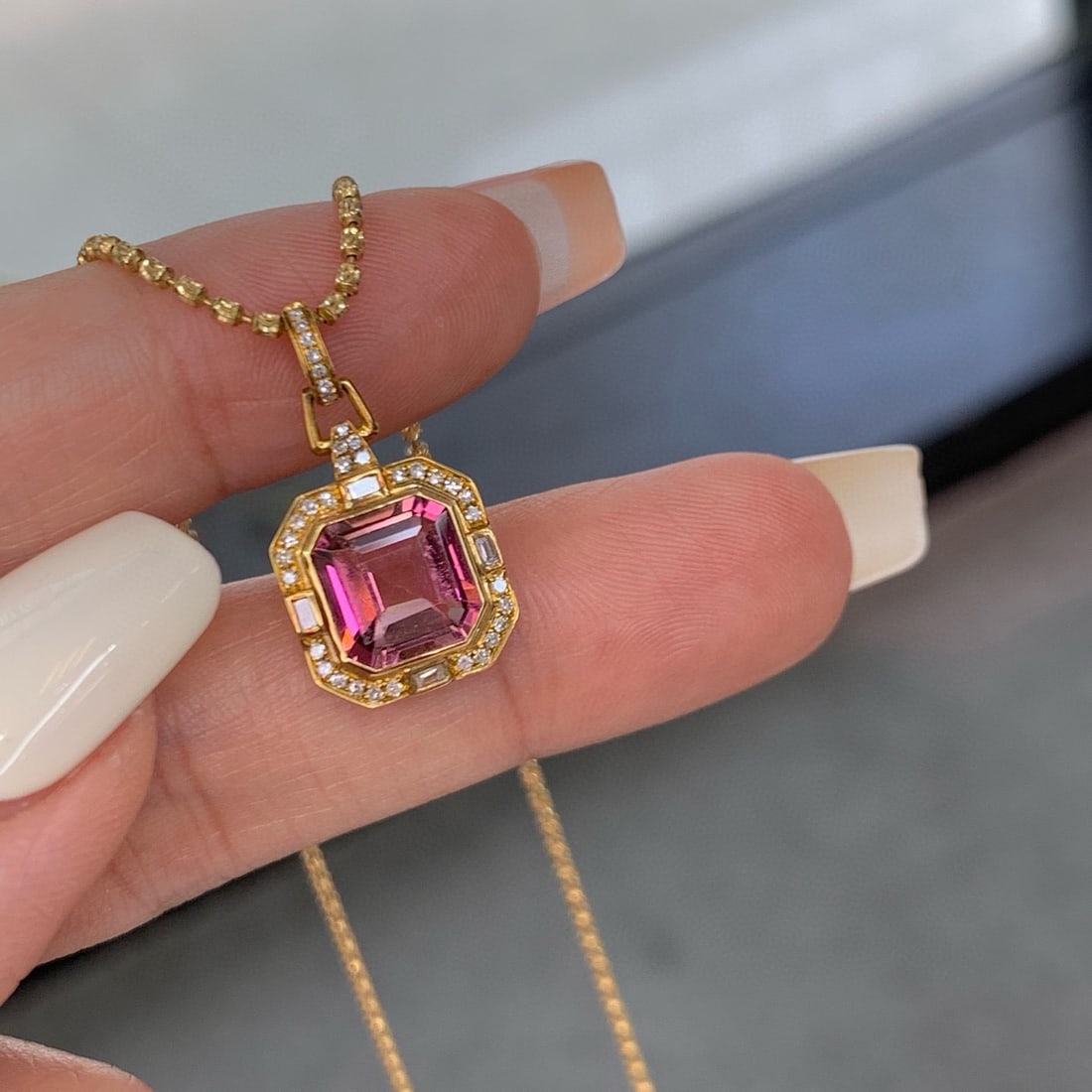 14k Gold 2.45 Ctw Natural Tourmaline & Diamond Pendant( Without Chain ) - 2